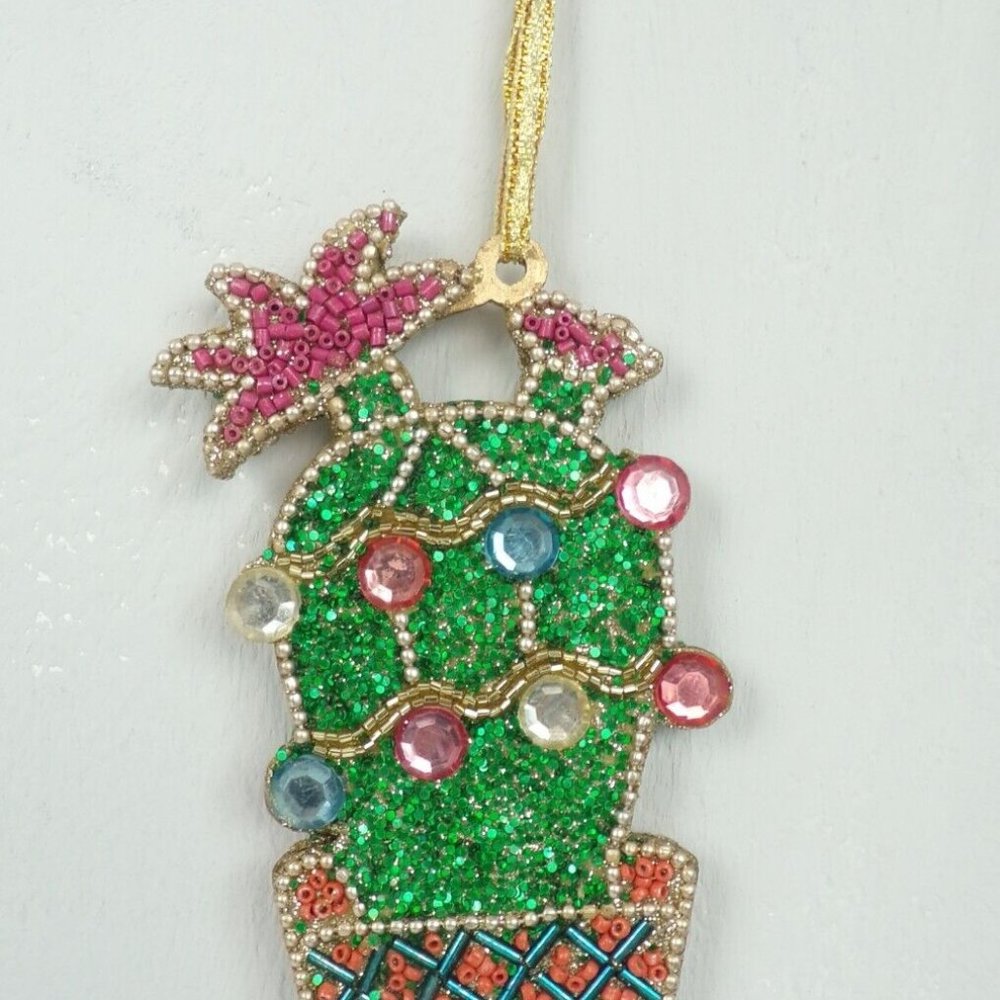 Christmas Ornament Cactus Succulent Jeweled Plant Pink Green NEW Holiday decor